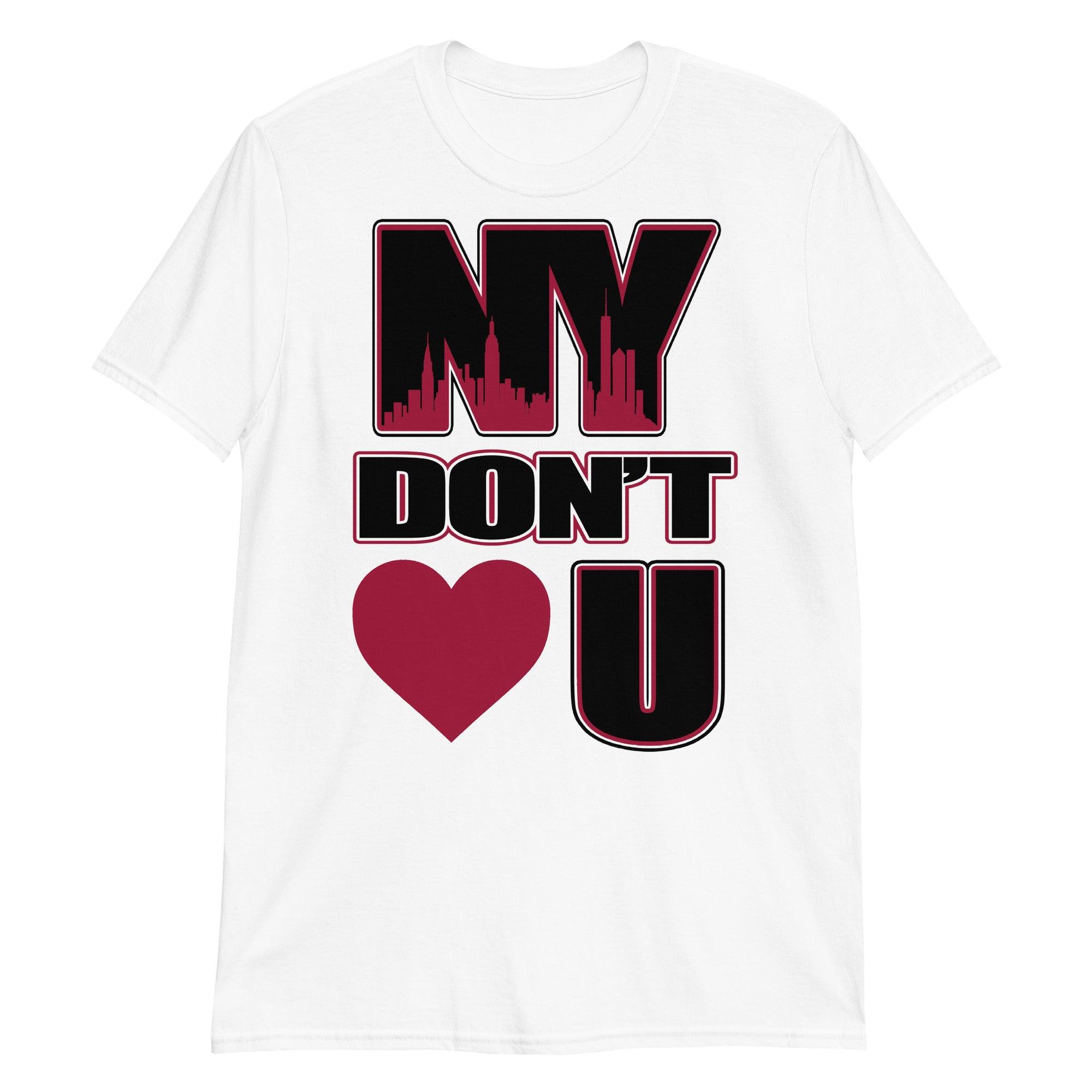 White NY Don't Love You Shirt Jordan 1 Patent Leather Bred photo