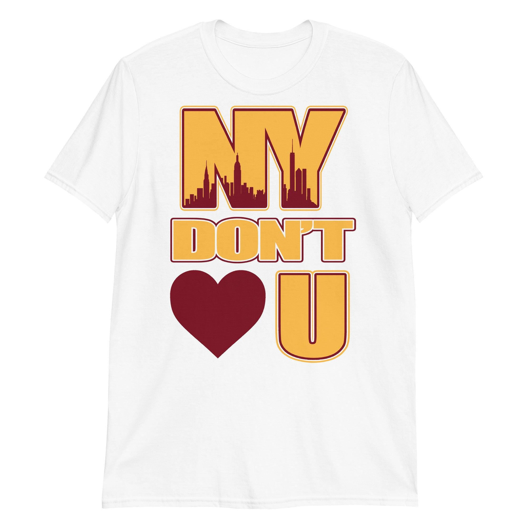 White NY Don't Love You Shirt Nike Dunk Midas Gold photo