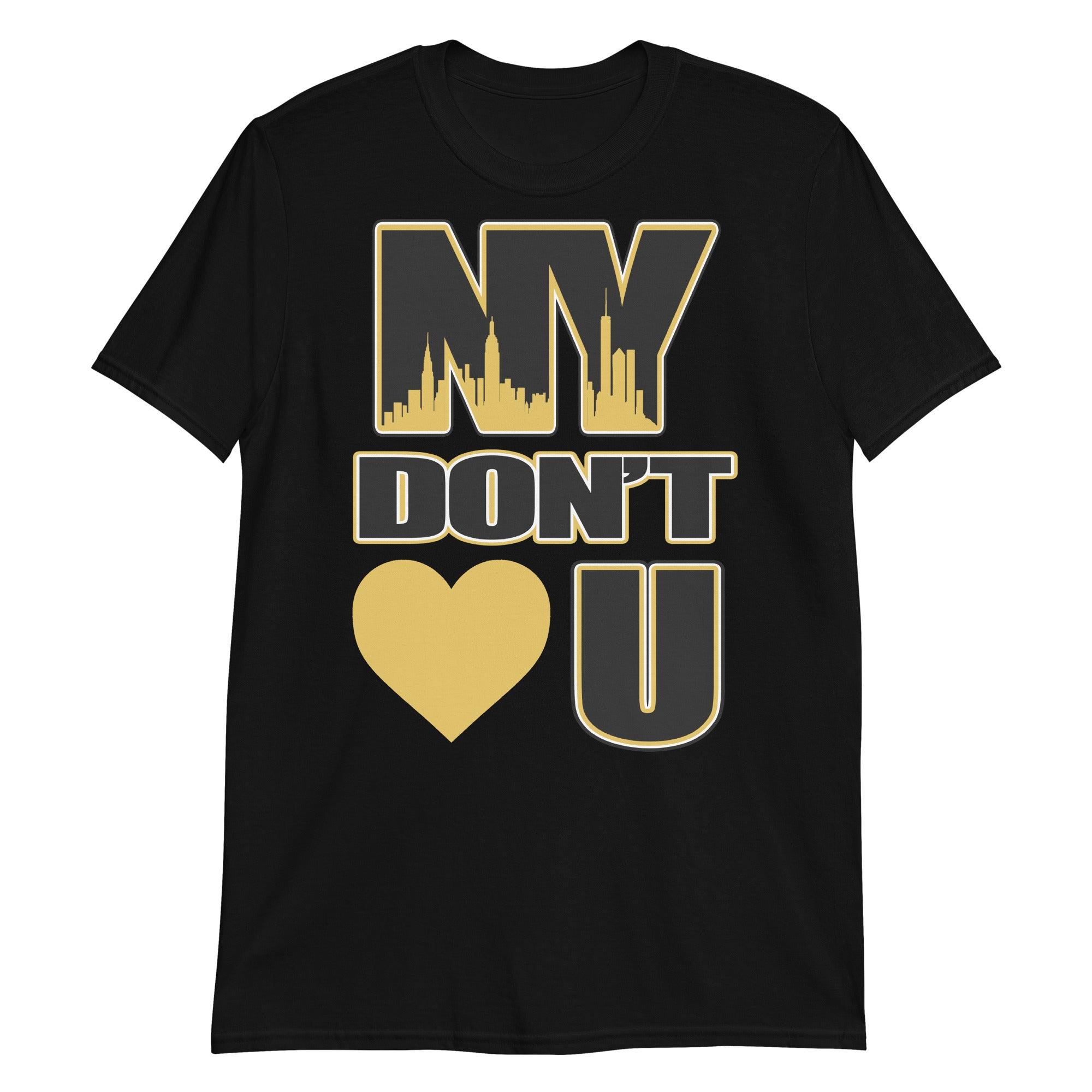 Black NY Don't Love You Shirt Nike Dunk Low Goldenrod photo
