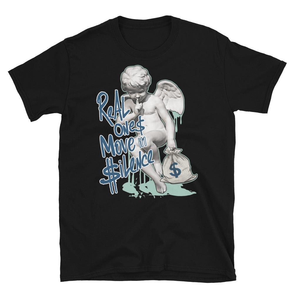Black Real Ones Move In Silence Shirt AJ 1 Mid Mystic Navy Mint Foam photo