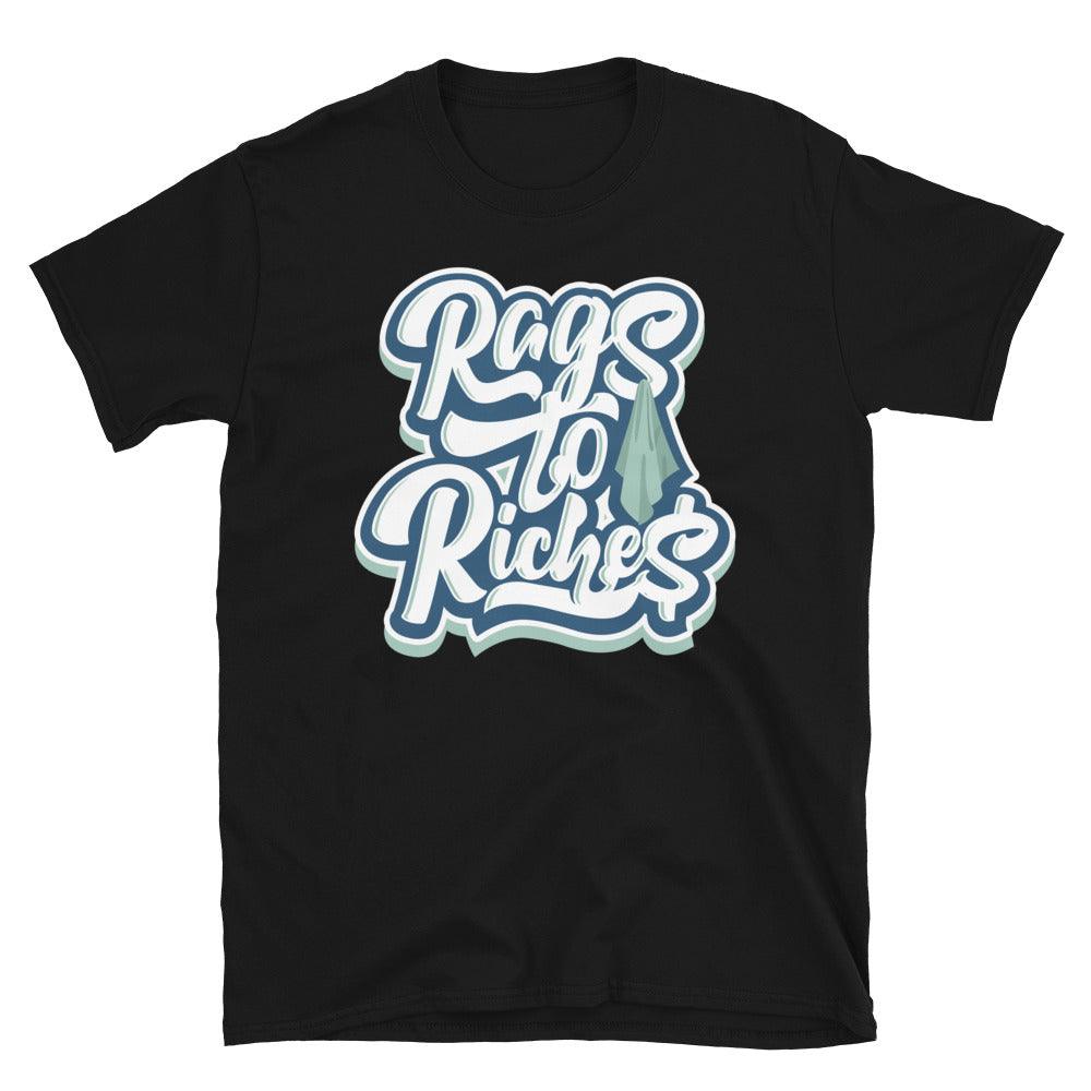 Black Rags To Riches Shirt AJ 1 Mid Mystic Navy Mint Foam photo
