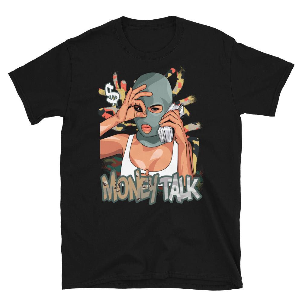 Black Money Talk Low Sail Multi Camo Dunks Shirt photo