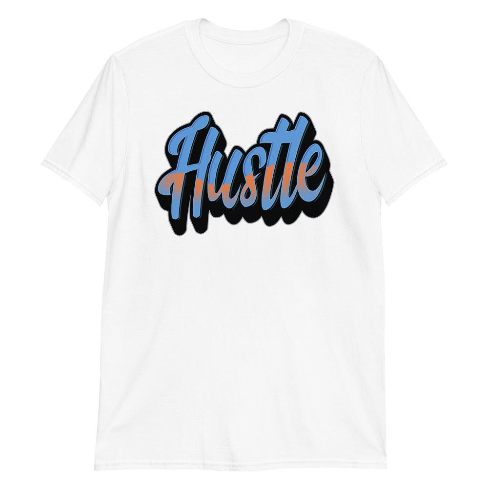 White Hustle Shirt Yeezy Boost 700s Bright Blue photo