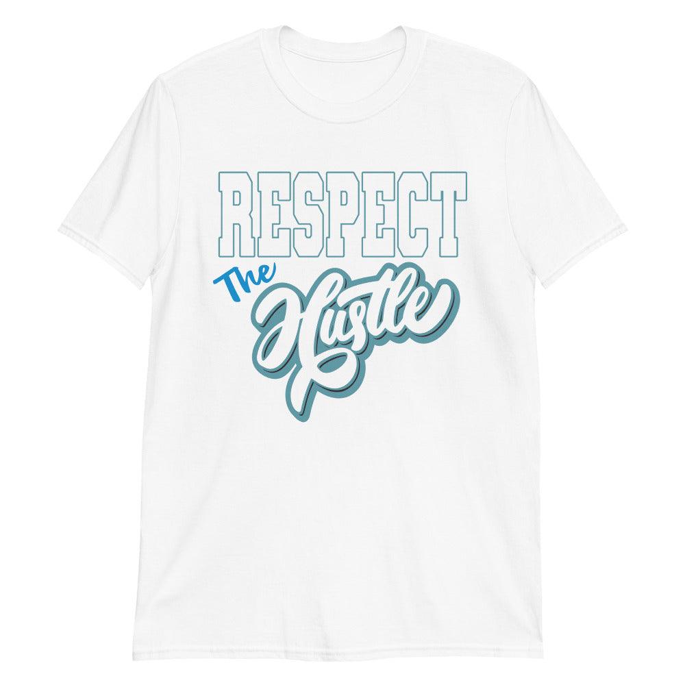 White Respect the Hustle Shirt AJ 11s Retro Low Legend Blue photo