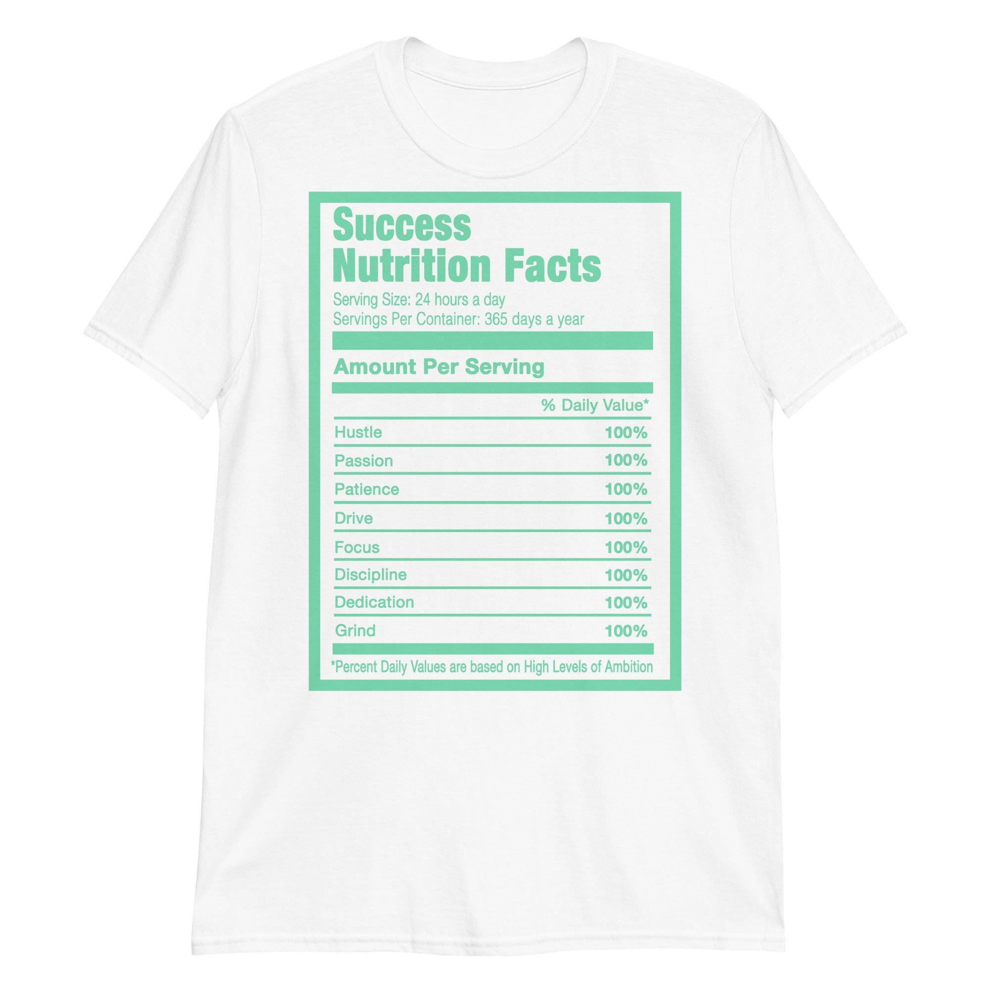 White Success Nutrition Facts Shirt Nike Dunks Low Green Glow photo