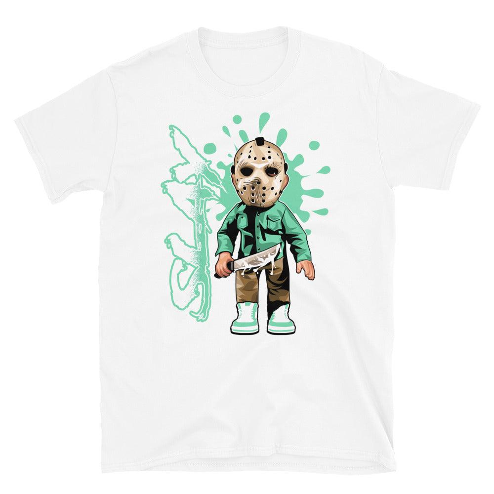 White Friday the 13th Sneaker Shirt for Nike Dunk Low Green Glow photo