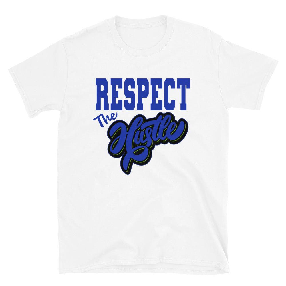 White Respect The Hustle Shirt AJ 13s Hyper Royal photo