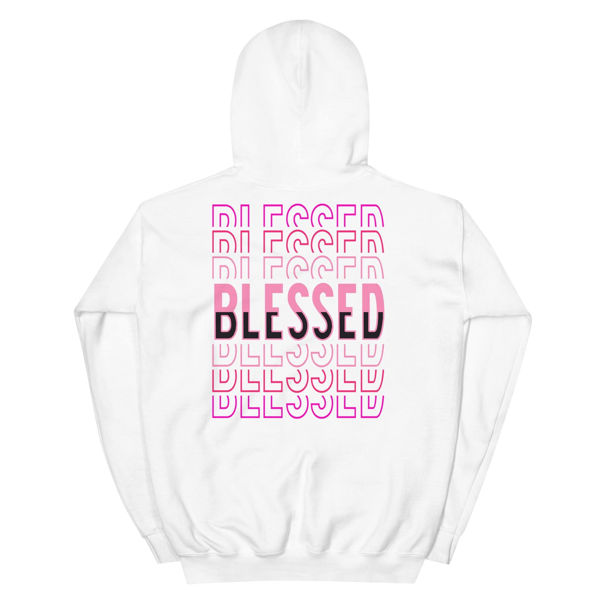 White Blessed Stacked Hoodie AJ 14 Low Shocking Pink photo