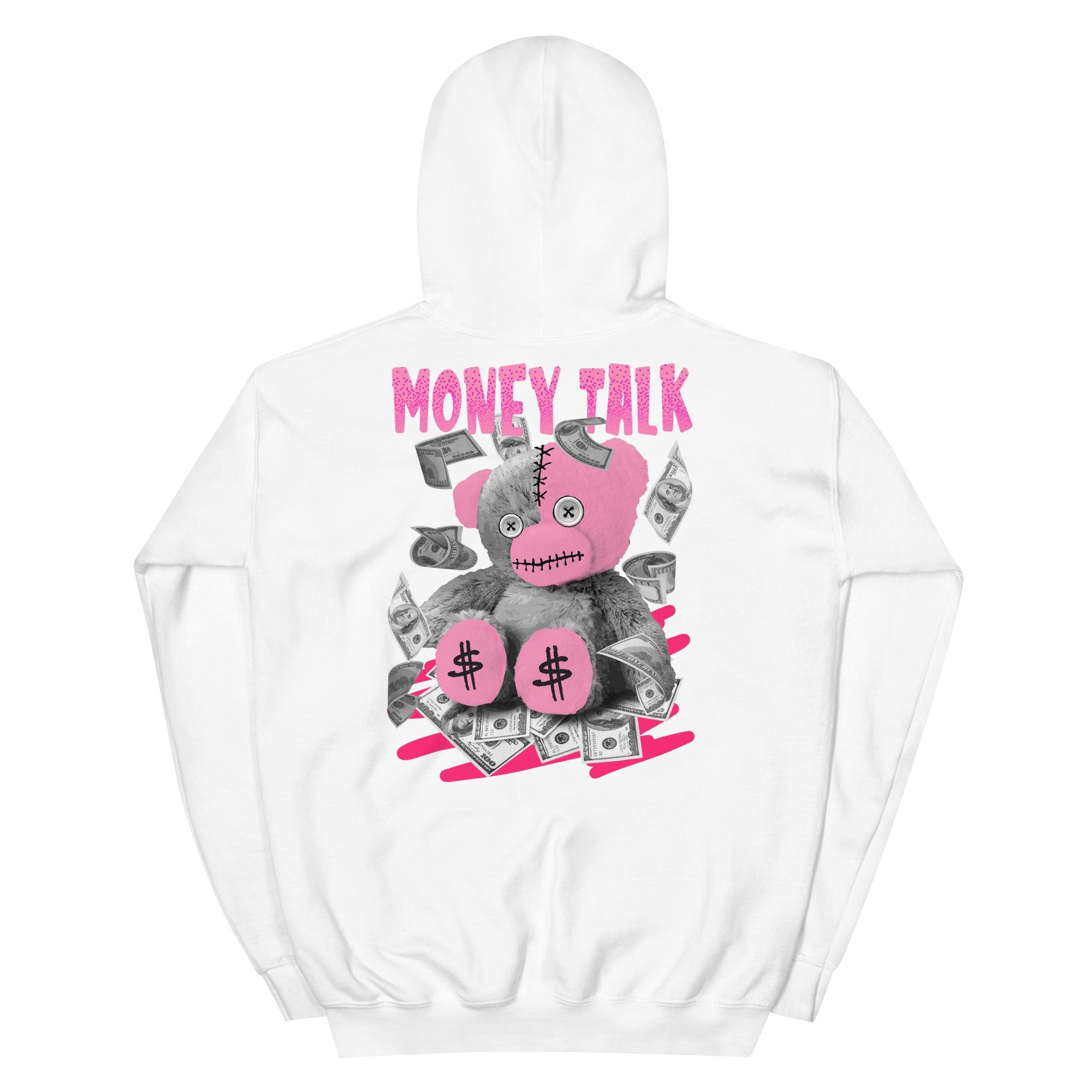 White Money Talk Bear Hoodie AJ 14s Low Shocking Pink photo