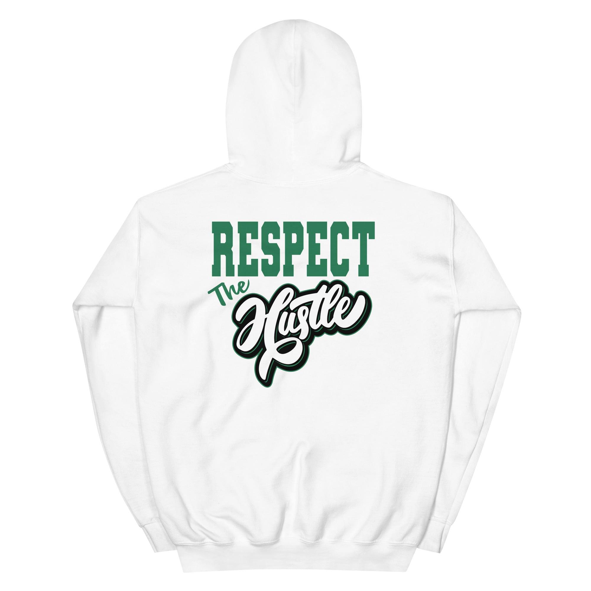White Respect The Hustle Hoodie AJ 13s Lucky Green photo