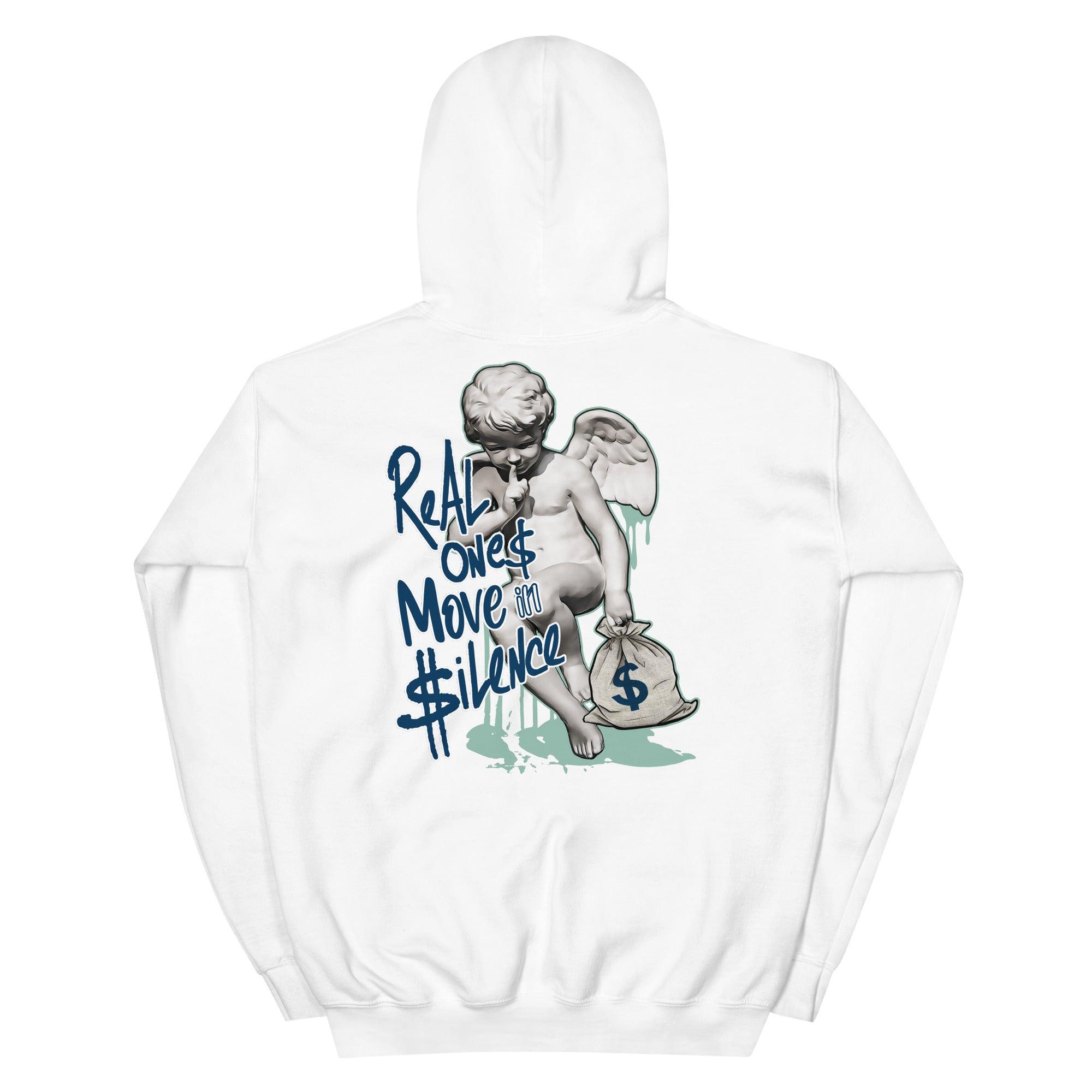 White Real Ones Move In Silence Hoodie AJ 1 Mid Mystic Navy Mint Foam photo