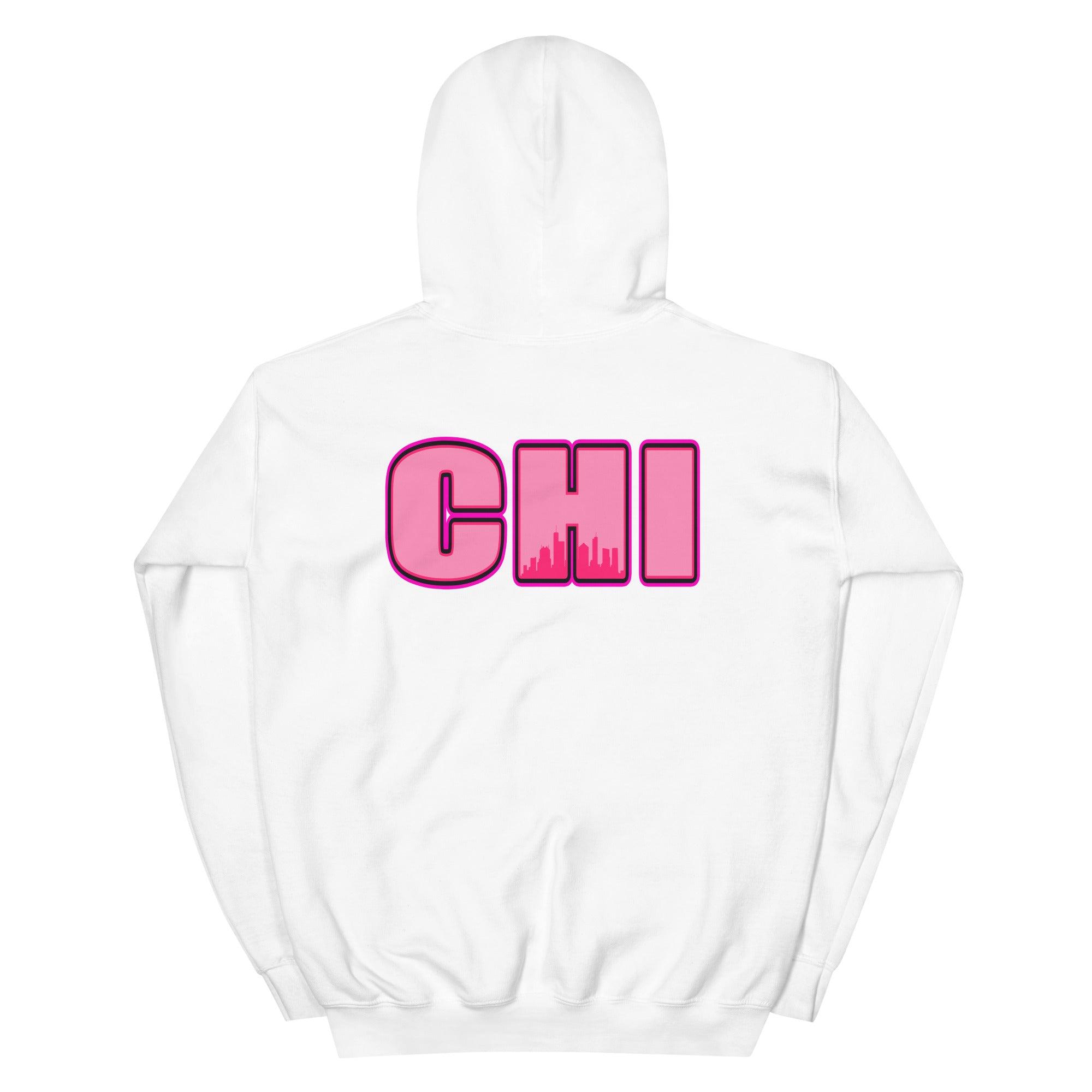 White Chicago Hoodie AJ 14s Low Shocking Pink photo