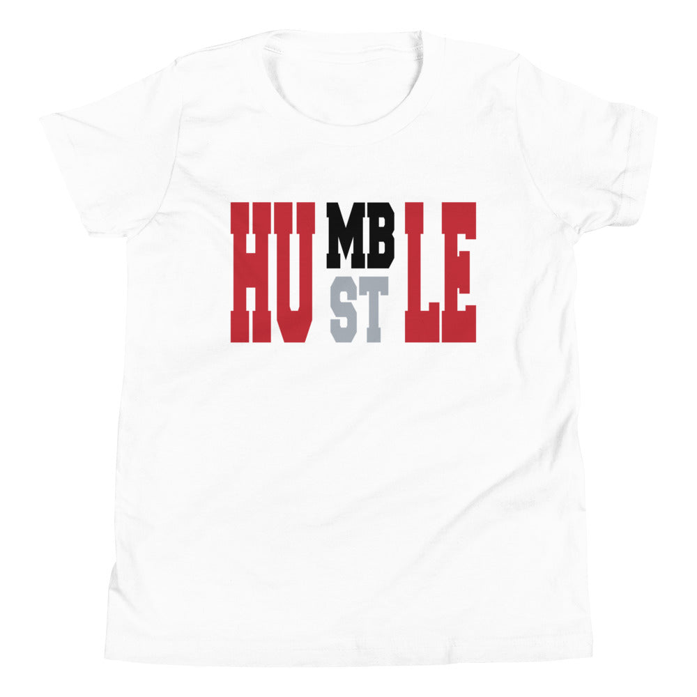 kids white Humble Hustle Shirt AJ 5s Retro Raging Bull Red photo