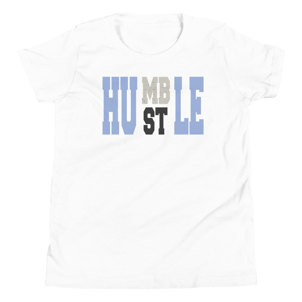 kids white Humble Hustle Shirt AJ 4 Retro University Blue photo