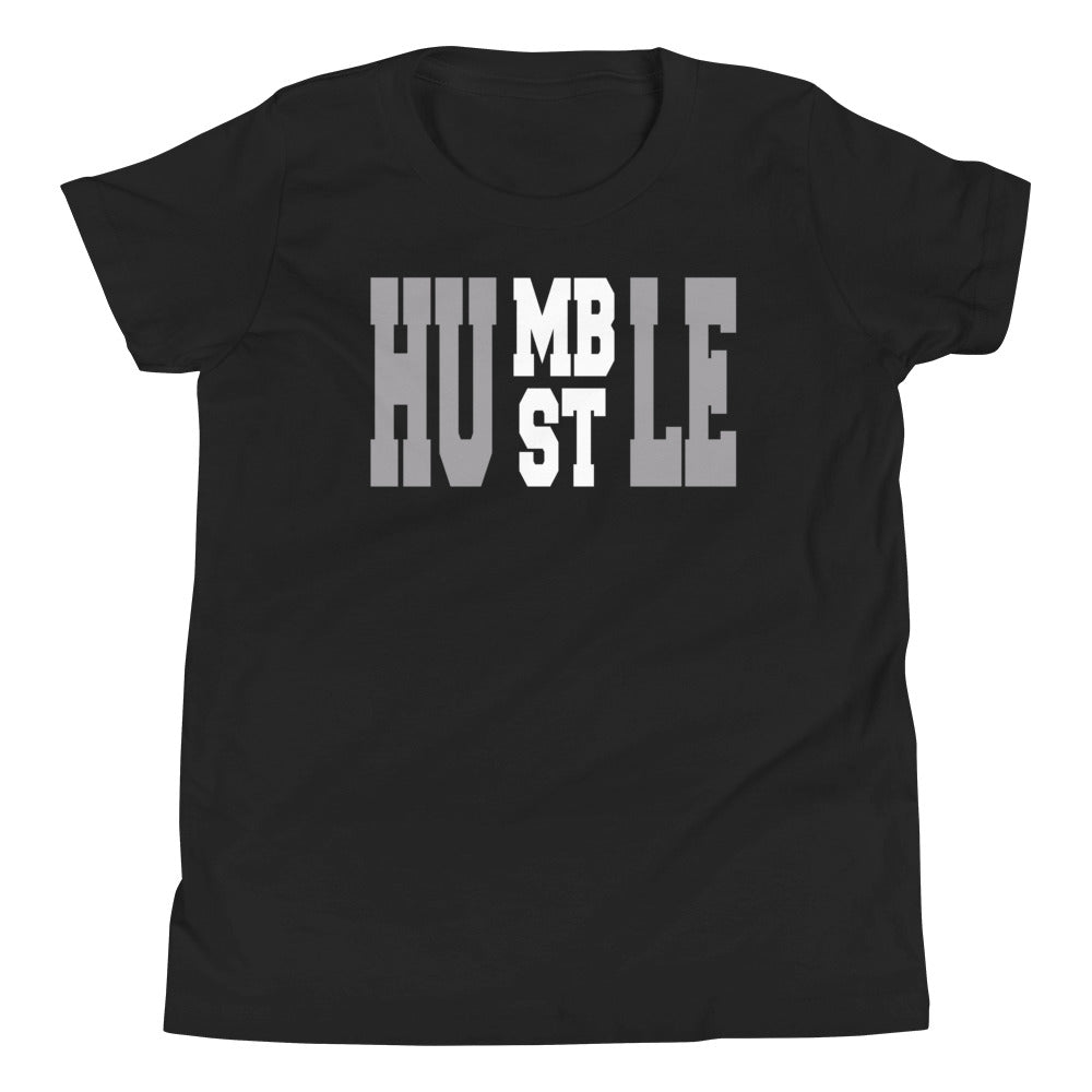 youth Humble Hustle Shirt AJ 1 Low Black White Grey 2021 photo