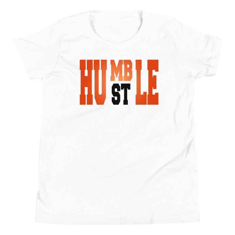 youth white Humble Hustle Shirt AJ 1s Metallic Orange photo