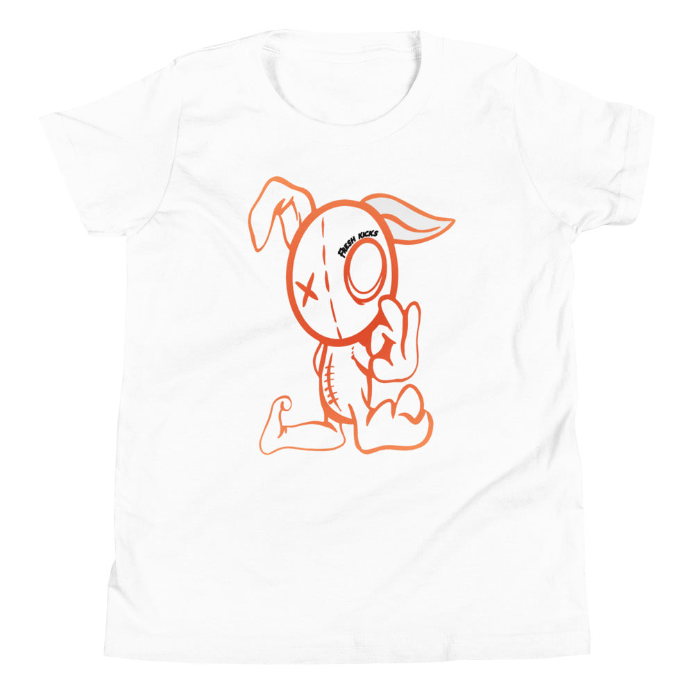 Youth White Rugged Rabbit Shirt AJ 1s Mid Mid Metallic Orange photo