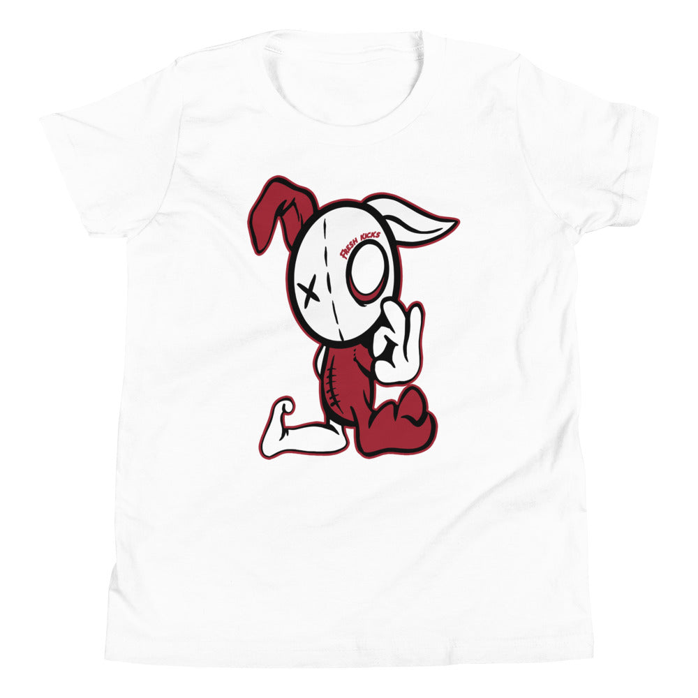 Youth White Rugged Rabbit Shirt AJ 1s Mid Gym Red Black photo