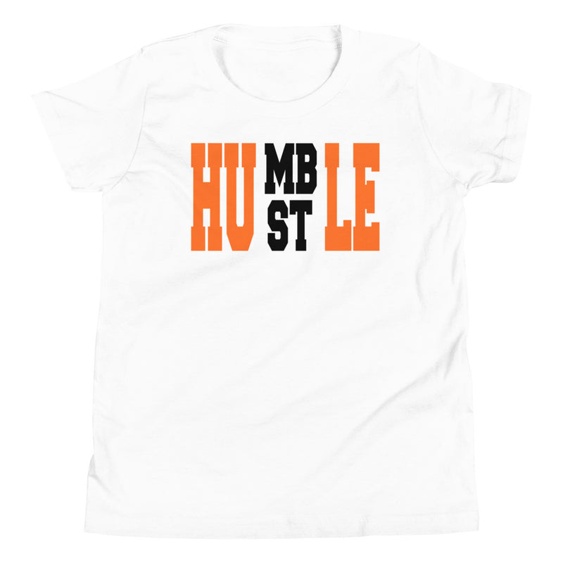kids white Humble Hustle Shirt AJ 1 High OG Electro Orange photo