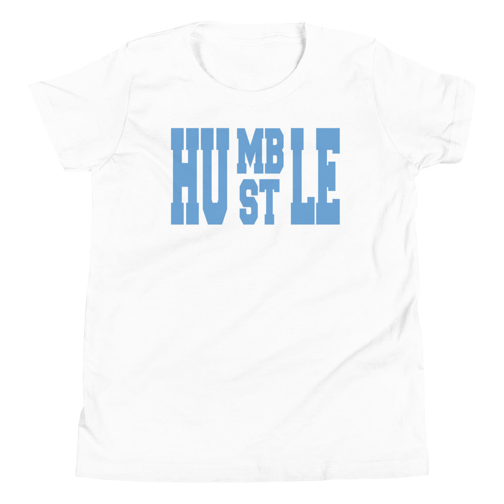 youth white Humble Hustle Shirt Nike Dunks Low UNC photo