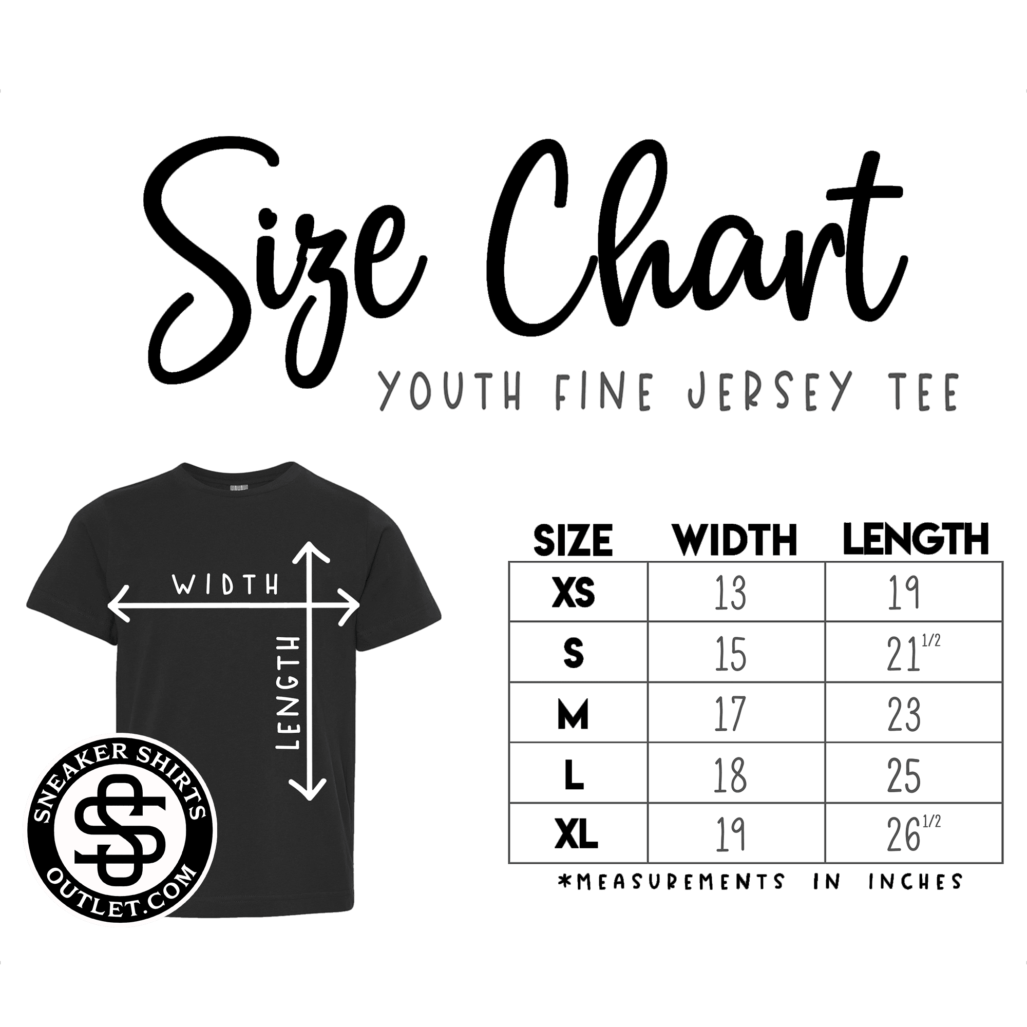 Youth Size chart for sneaker tees photo